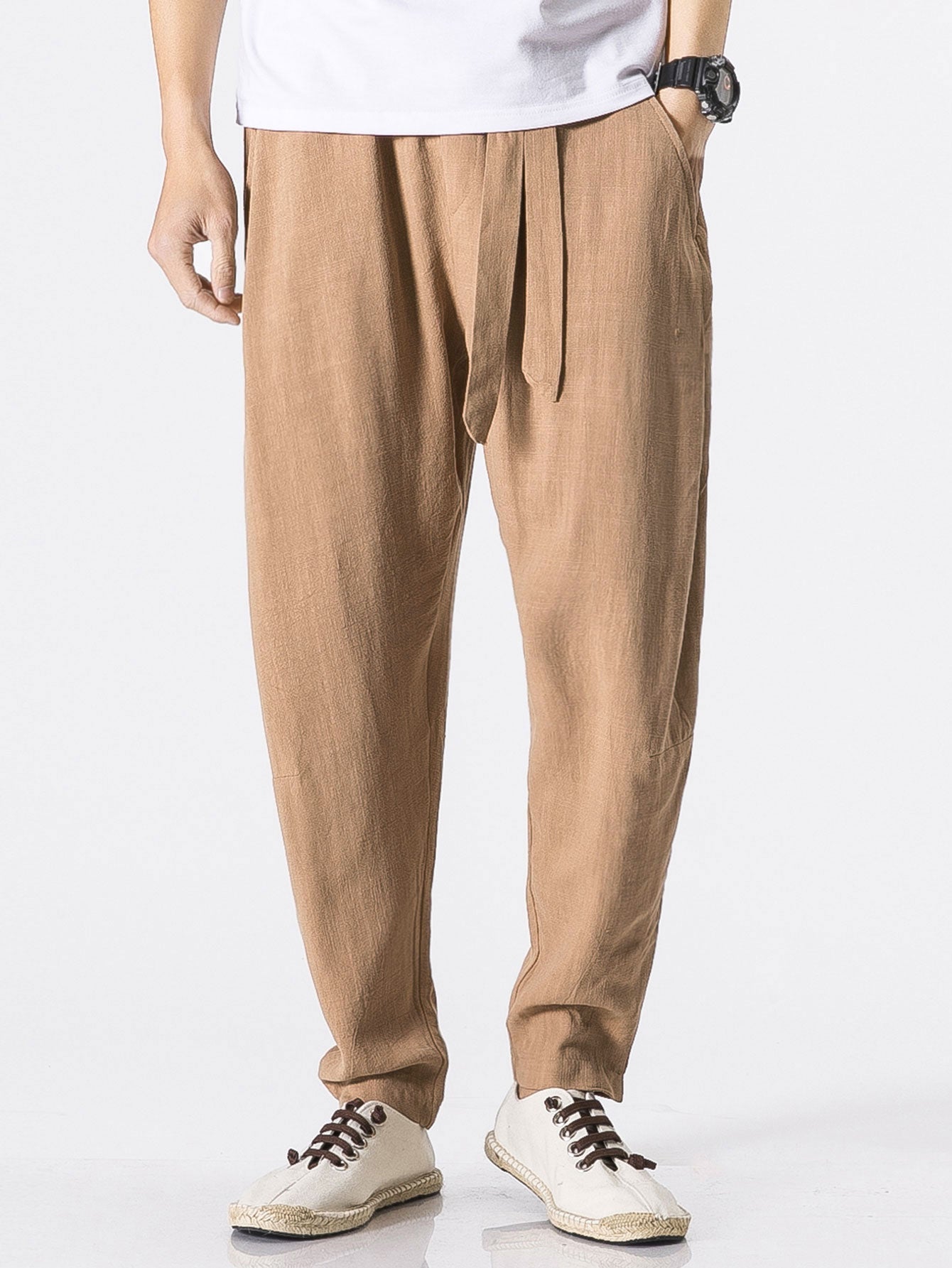 Judas® | Detachable Belt Relax Fit Linen And Cotton Blend Harem Pants