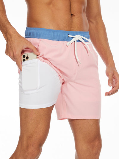 Ulises® | 2 In 1 Solid Color Drawstring Swim Shorts With Pocket
