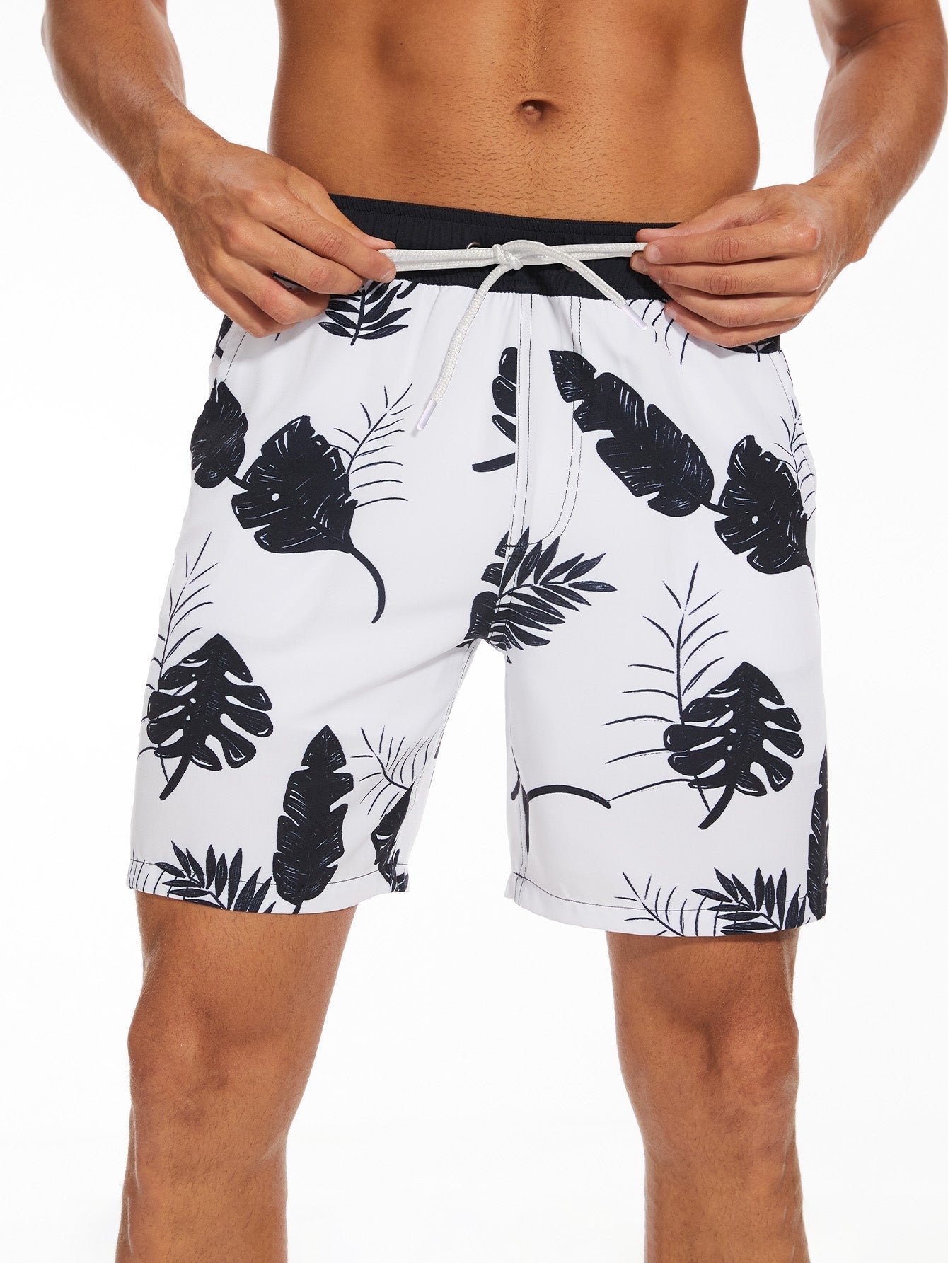 Adalbald® | 2 In 1 Tropical Leaves Print Swim Shorts