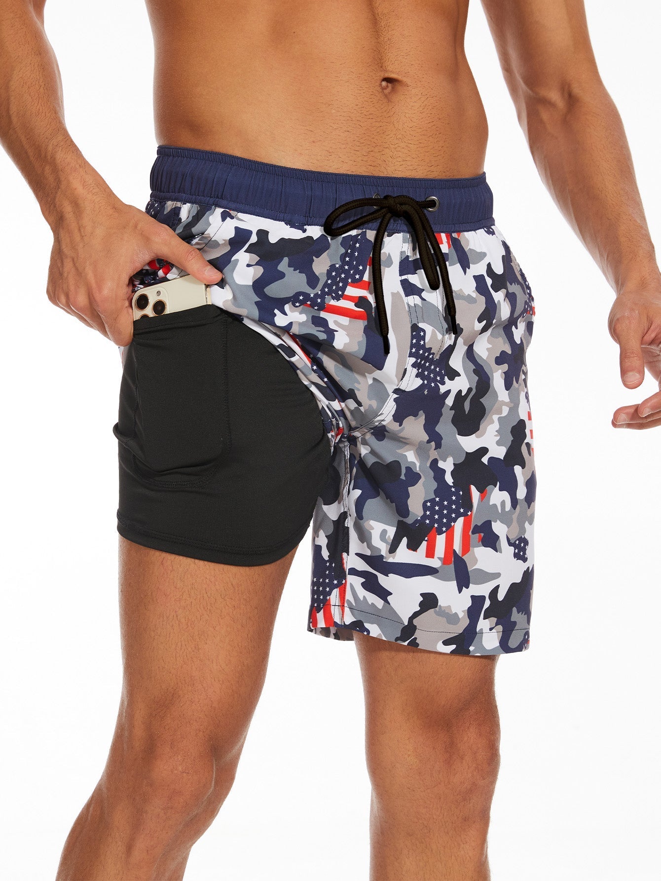 Fernando® | Camouflage Usa Flag Print Swim Shorts