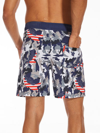 Abran® | 2 In 1 Camouflage USA Flag Print Swim Shorts