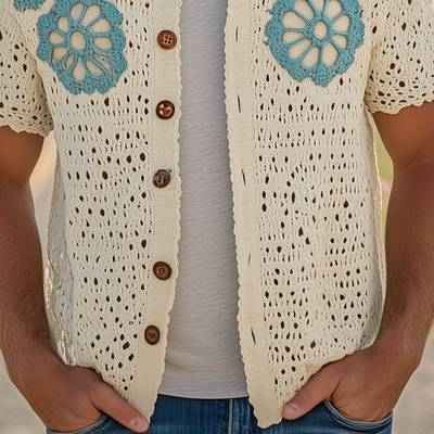 Lucas | Men'S Summer Fashion Casual Hollow Crochet Flower Knitted Short Sleeve Shirt