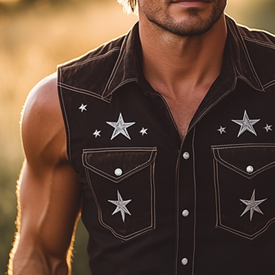 Eli | Men'S Summer Western Style Star Embroidered Sleeveless Shirt