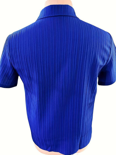 Lafayette® | Ribbed Short-Sleeved Blouse With Button Placket