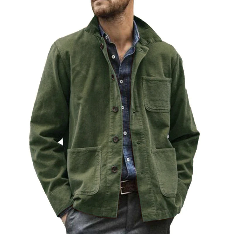 Men's Vintage Cotton Multi Pocket Lapel Long Sleeve Workwear Jacket
