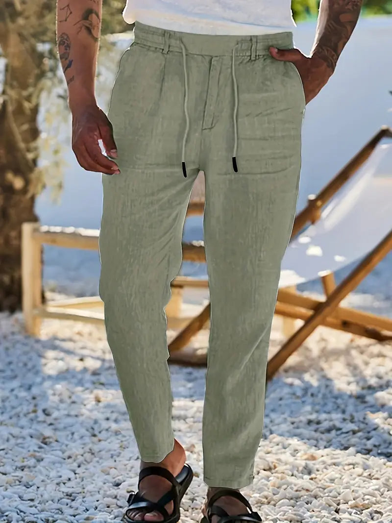 Joshua | Wide-leg linen pants with drawstring