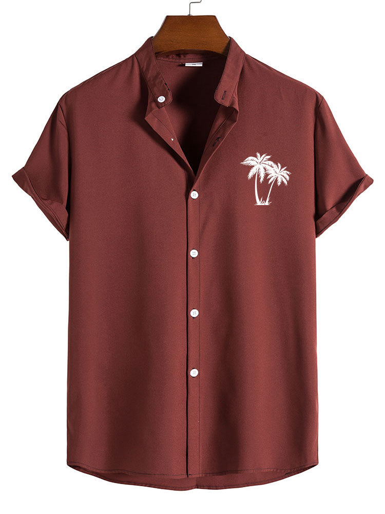 Camilo® | Palm Tree Print Stand Collar Shirt