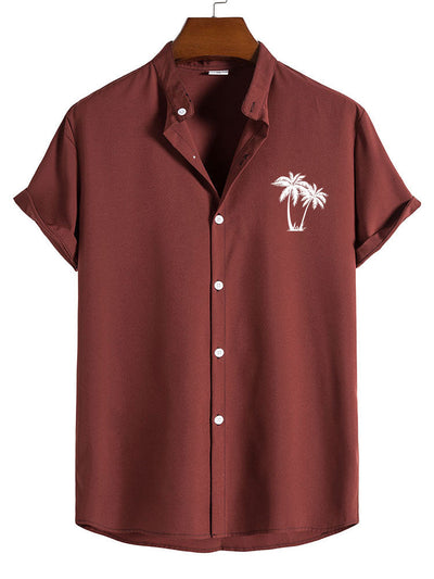 Alek® | Palm Tree Print Stand Collar Shirt