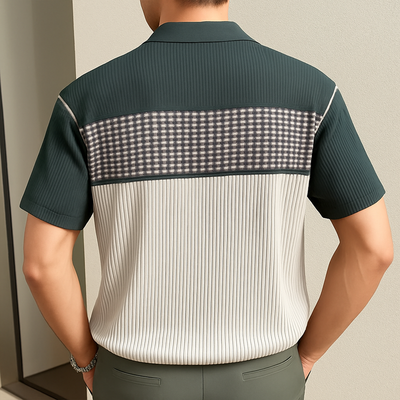 Simon | Men'S Business Colorblock Knitted Button Short Sleeve Shirt