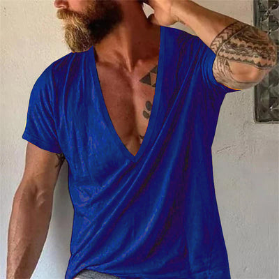 Men's Casal Solid Color Breathable Cotn V-Neck Short-Sleeved T-Shirt