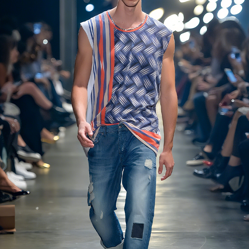 Cristian | Men'S Spring And Summer Fashion Casual Chiffon Printed Round Neck Tank Top