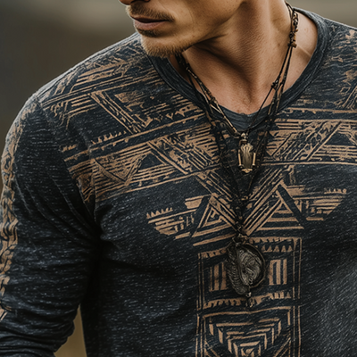 Brian | Men'S Retro Casual Wilderness Ethnic Style Printed Round Neck Long Sleeve T-Shirt