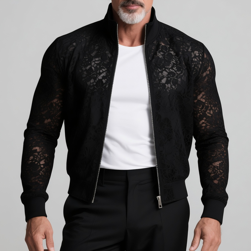 Preston | Men'S Solid Lace Stand Collar Zipper Slim Jacket