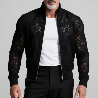 Preston | Men'S Solid Lace Stand Collar Zipper Slim Jacket