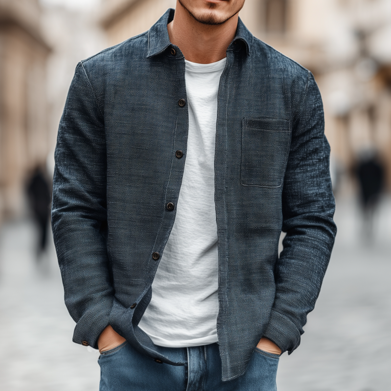 Vicente | Men'S Casual Breathable Cotton Linen Blend Lapel Patch Pocket Slim Fit Long Sleeve Shirt