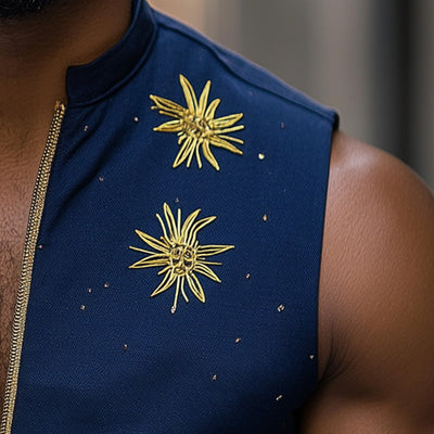 Jesus | Men'S Summer Fashion Star Embroidery Cotton And Linen Sleeveless Shirt