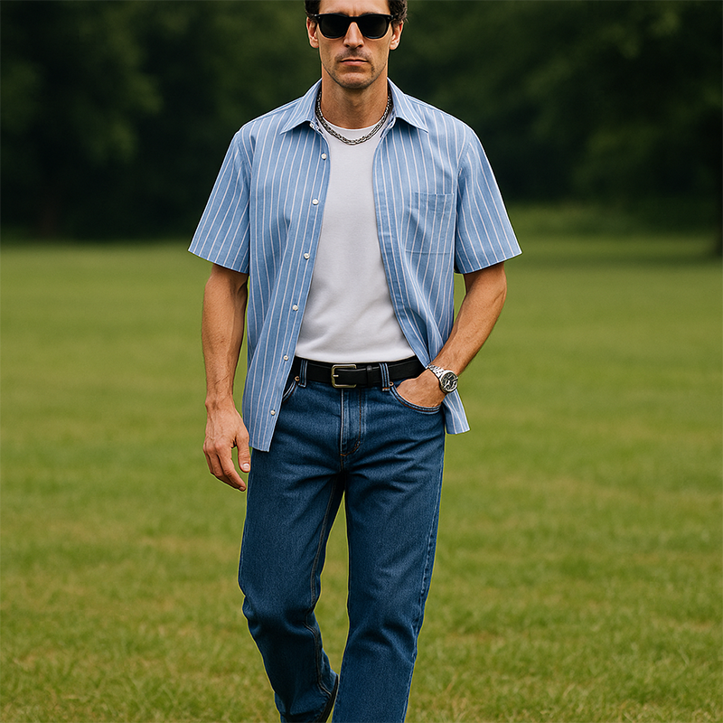 Rory | Men'S Summer Fashion Striped Cotton And Linen Short Sleeve Shirt