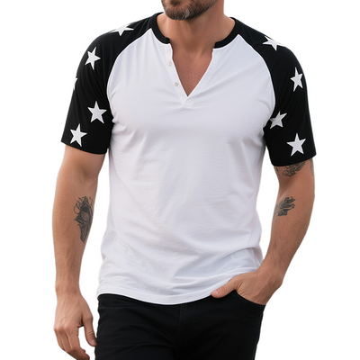 Ethan | Men'S Retro Casual Star Stitching Print Henley Short Sleeve T-Shirt