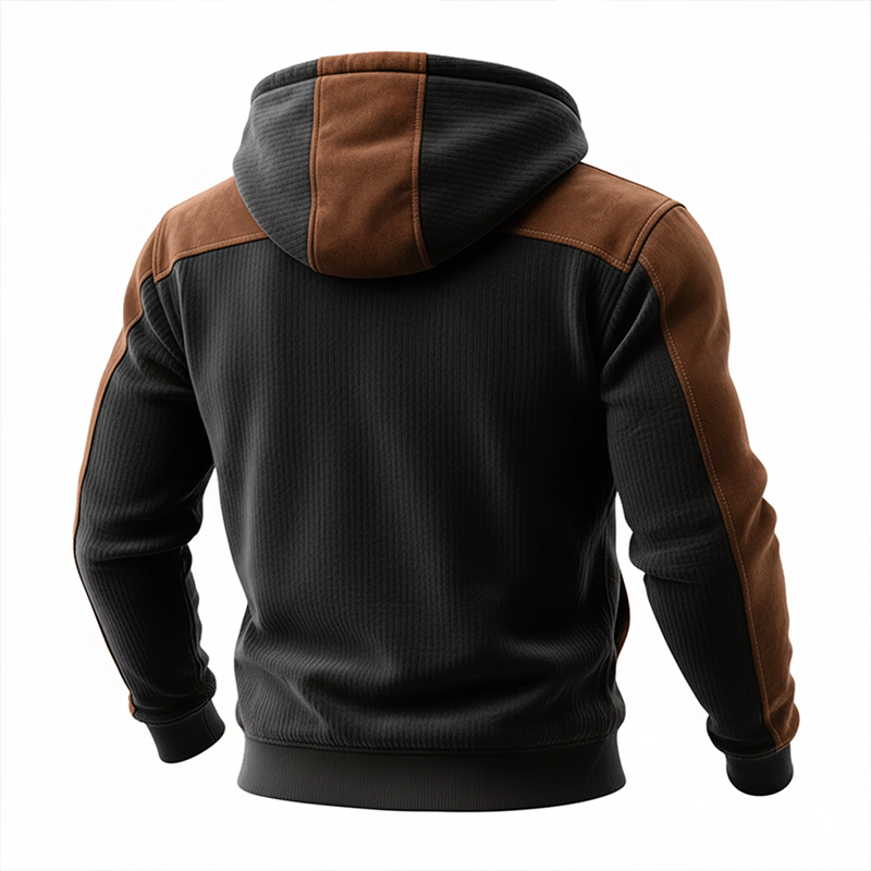 Men's Retro Contrast Fax Sede Polar Fleece Half-Zip Pllover Hoodie