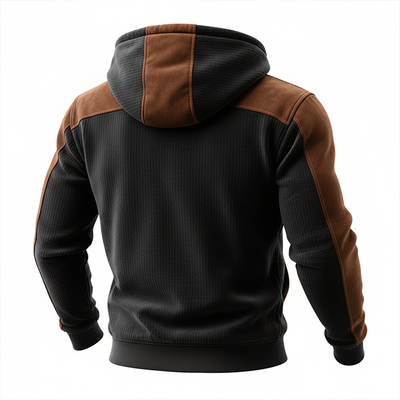 Men's Retro Contrast Fax Sede Polar Fleece Half-Zip Pllover Hoodie