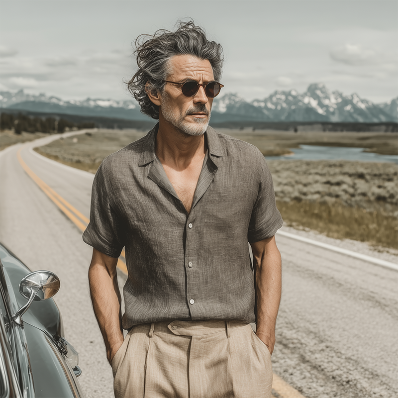 Vic | Men'S Spring And Summer Classic Casual Cotton And Linen Mixed Color Texture Breathable Short-Sleeved Shirt