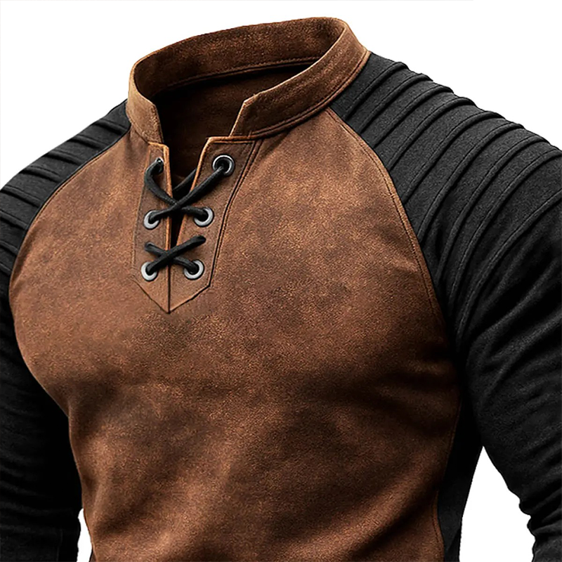 Aziz® | Men's Colorblock Blend Faux Suede Stand Collar Lace-Up Sweatshirt MTA0957J4X