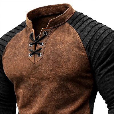 Aziz® | Men's Colorblock Blend Faux Suede Stand Collar Lace-Up Sweatshirt MTA0957J4X