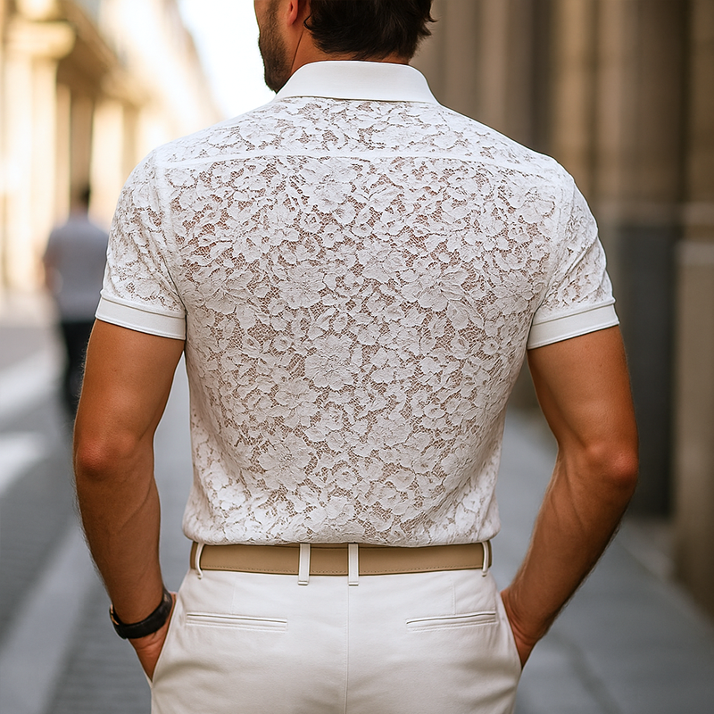 Ricardo | Men'S Solid Lace Lapel Short Sleeve Shirt