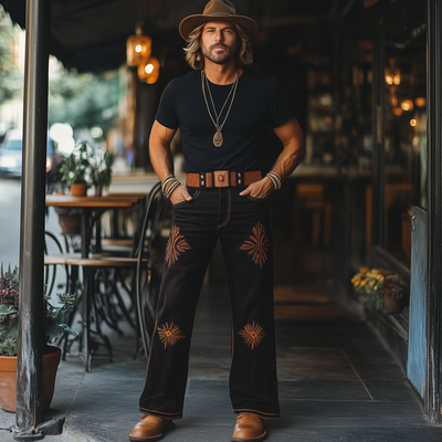 Noah | Men'S Western Cowboy Style Vintage Embroidered Straight Pants