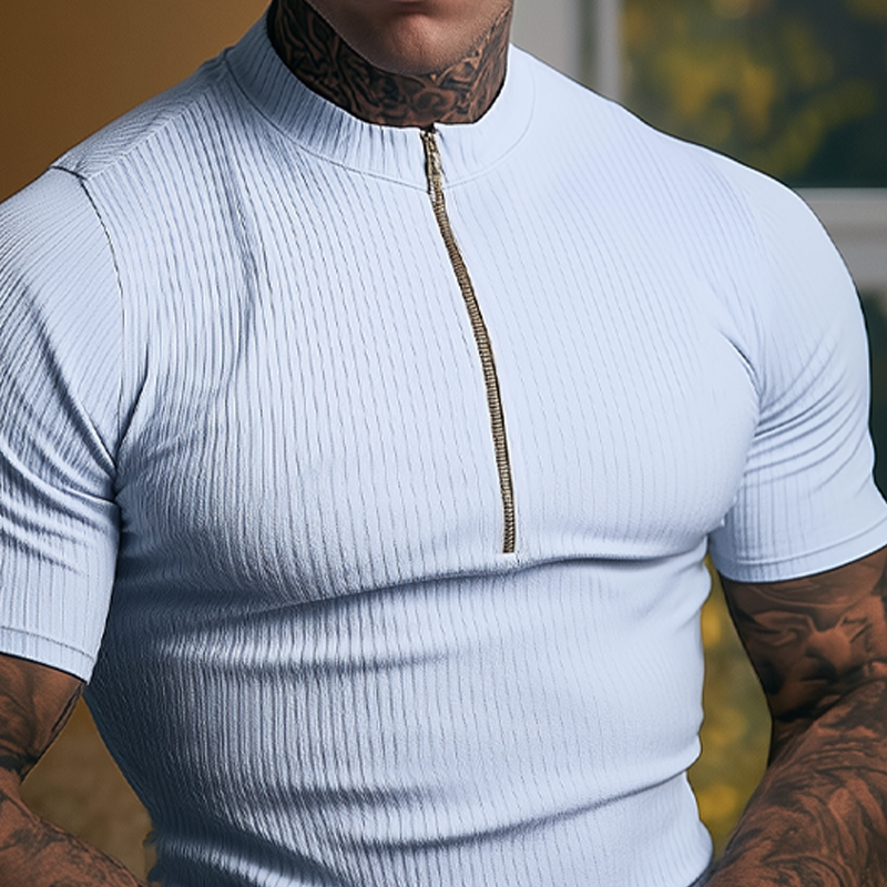Carl | Men'S Slim Fit Knitted Half-Zip Pullover Short-Sleeved Shirt