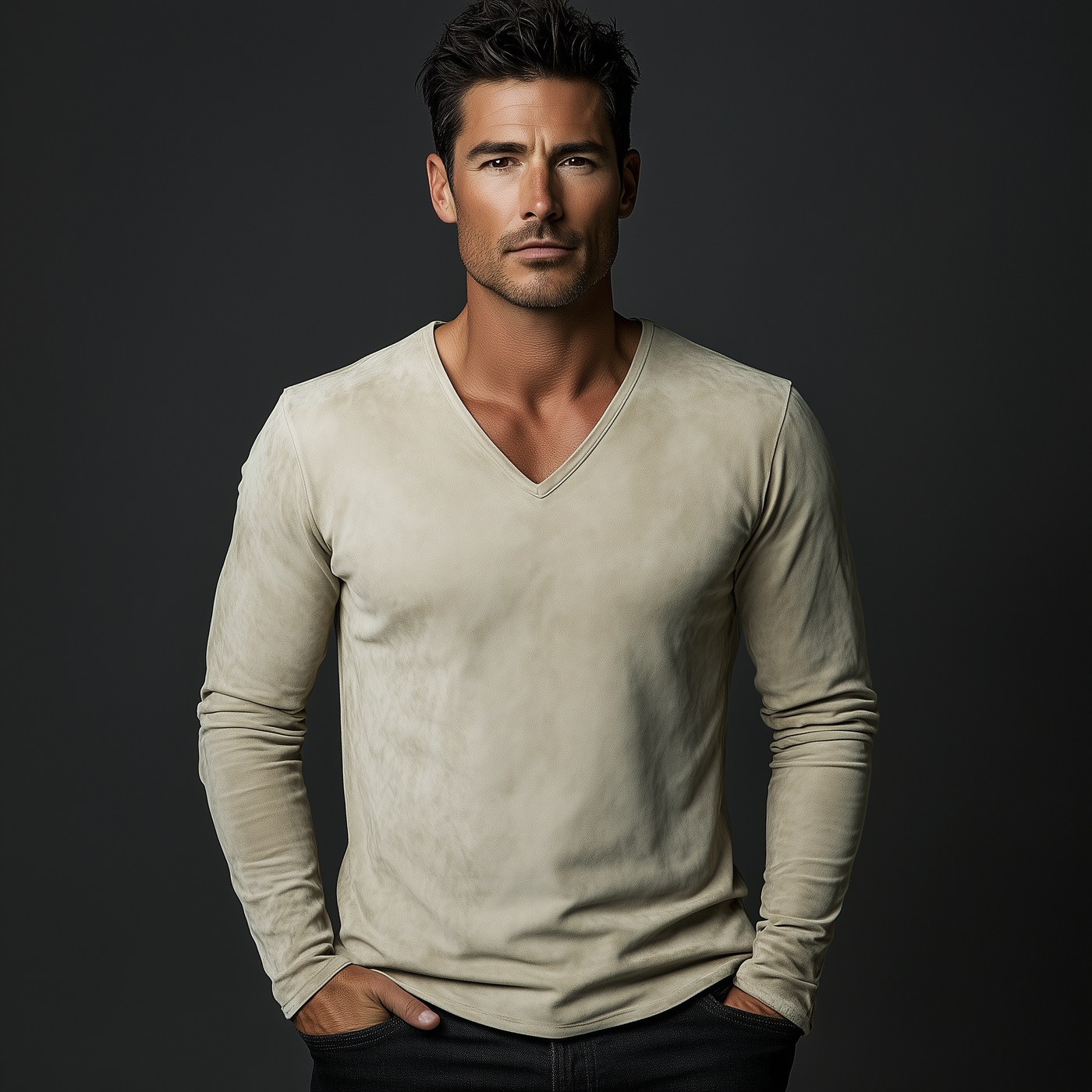 Joe | Men'S Vintage Faux Suede V-Neck Long Sleeve T-Shirt