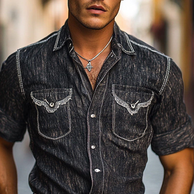 Edward | Men'S Blended Tencel Lapel Multi-Pocket Short-Sleeved Shirt