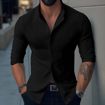 Men's Solid Color Stand Collar Long Sleeve Casal Shirt