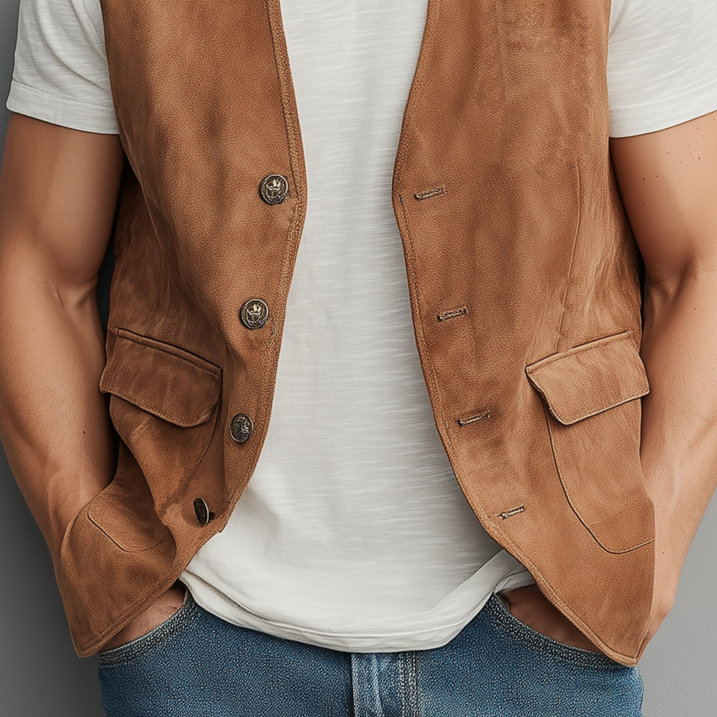 Thad | Men'S Spring And Summer Casual Thin Suede Metal Button Vest