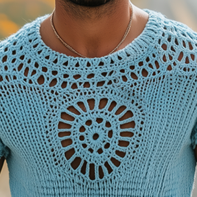 Louis | Men'S Summer Fashion Casual Hollow Crochet Round Neck Knitted Short Sleeve T-Shirt