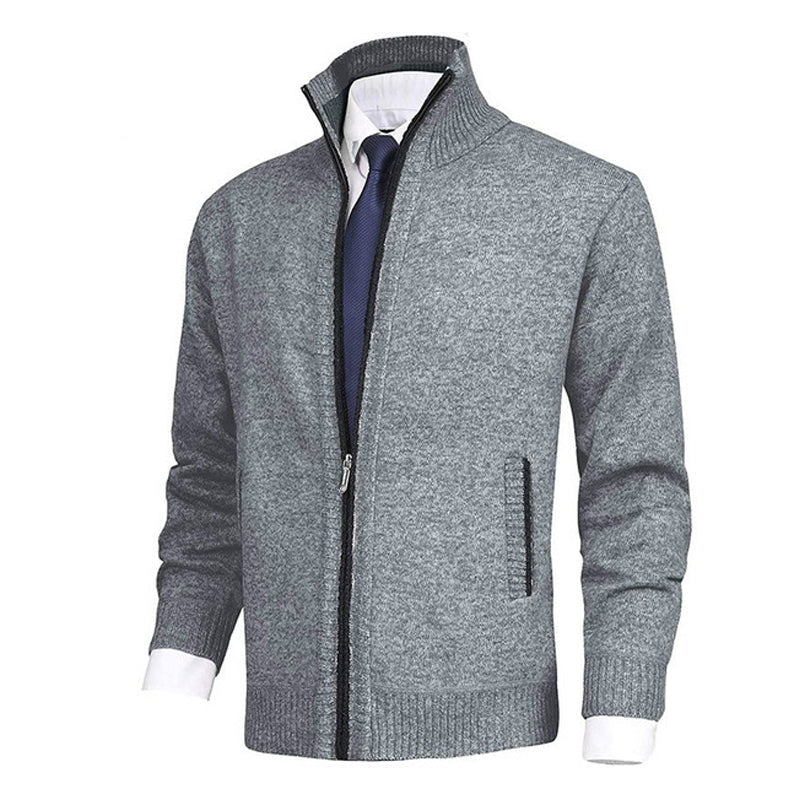 Men's Solid Color Stand Collar Cardigan Sweater