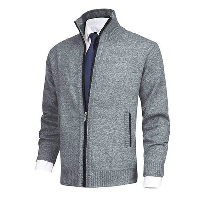 Men's Solid Color Stand Collar Cardigan Sweater