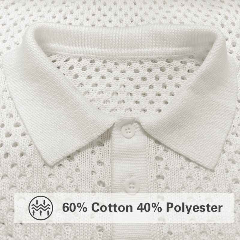 Marco | Men'S Solid Hollow Out Plaid Knit Lapel Short Sleeve Polo Shirt