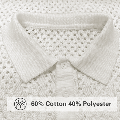 Marco | Men'S Solid Hollow Out Plaid Knit Lapel Short Sleeve Polo Shirt