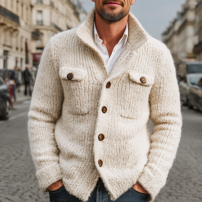 Men's Classic Solid Color Stand Collar Btn Cardigan