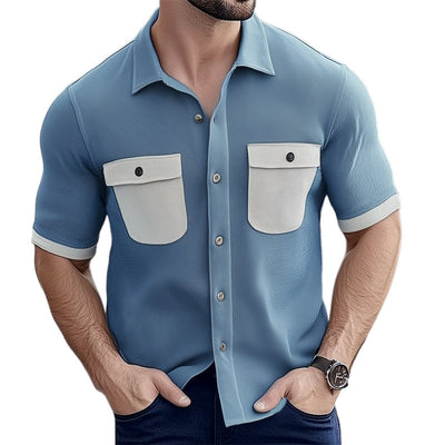 Sam | Men'S Summer Business Twill Colorblock Short-Sleeved Shirt