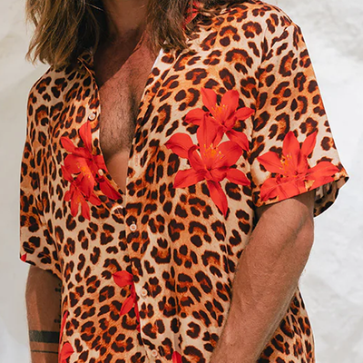 Bruno | Men'S Spring And Summer Fashion Casual Cotton Blended Printed Leopard Rose Sexy Short Sleeve Shirt