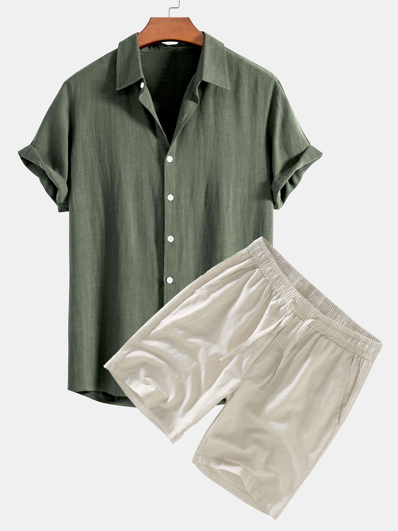 Duane® | Linen Rayon Blend Button Up Shirt & Linen Drawstring Shorts