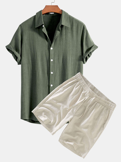Duane® | Linen Rayon Blend Button Up Shirt & Linen Drawstring Shorts