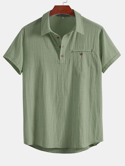 Guarionex® | Short Sleeve Linen Look Polo Collar Shirt