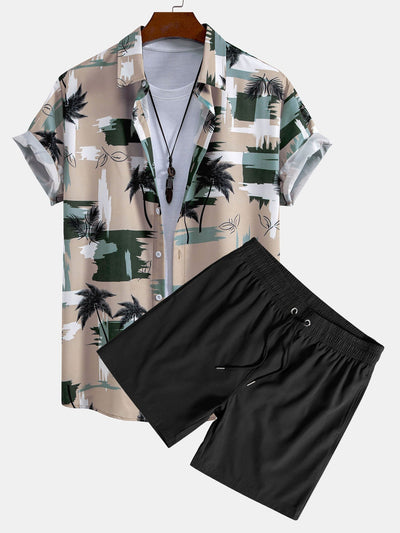 Gerardo® | Palm Tree Color Block Print Button Up Shirt & Swim Shorts