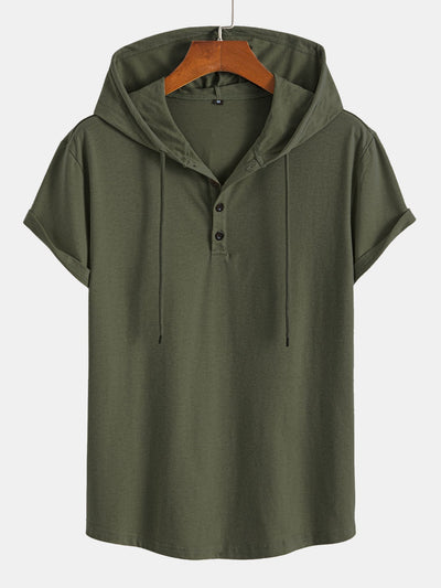 Celestino® | Short Sleeve Henley Hooded T-Shirt