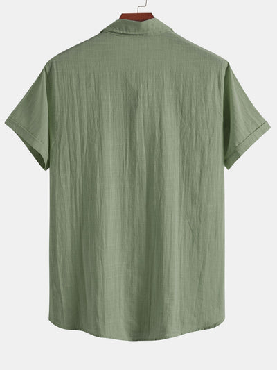 Guarionex® | Short Sleeve Linen Look Polo Collar Shirt