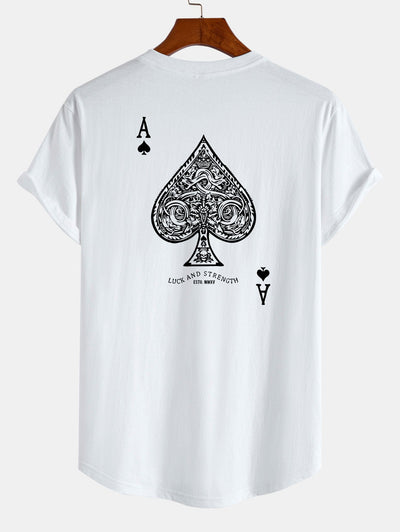 Clemente® | Ace Of Spades Print Cotton Arc Hem T-Shirt