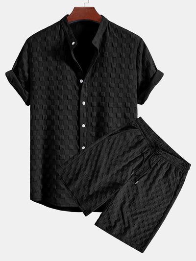 Jay® | Checkerboard Jacquard Stand Collar Shirt & Checkerboard Jacquard Shorts
